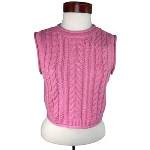 Vero Moda Festina Cable Knit Sweater Vest Crew Neck Pink Size S Preppy Coquette